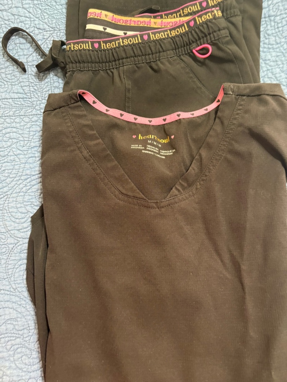 HeartSoul Brown Scrub Set with Pink Accent Trim